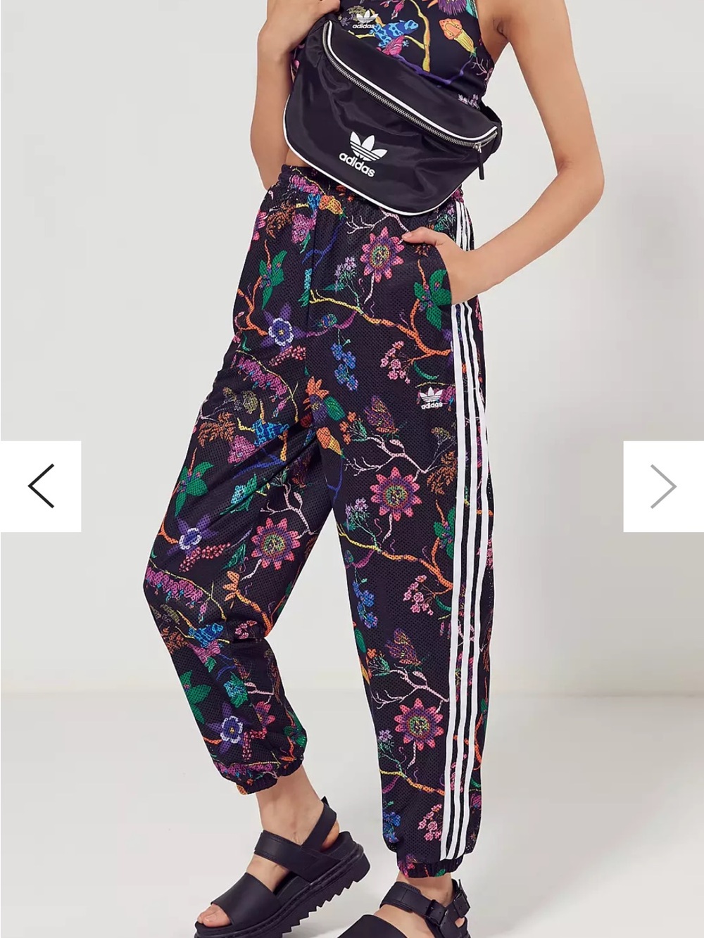 adidas Originals Black Floral Track Pants with White Stripes